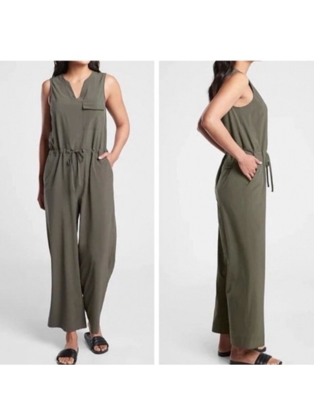 Athleta Romper Size LP Mountain Green Sleeveless Topana Jumpsuit NWOT